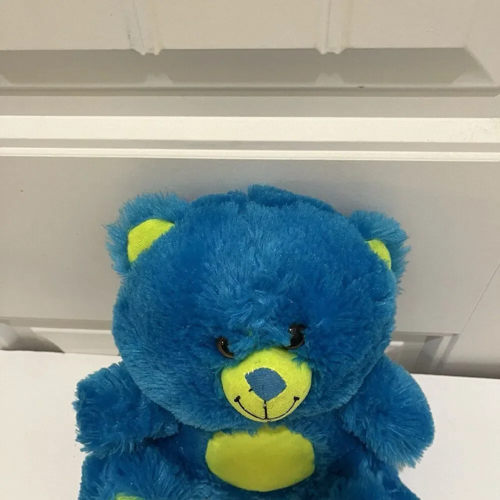 Peek A Boo Teal Blue Lime Green Fuzzy Teddy Bear Plush 10
